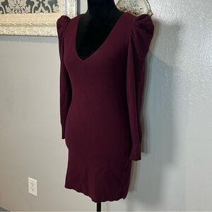 INC International Concepts Burgundy V-Neck Puff Shoulder Bodycon Dress